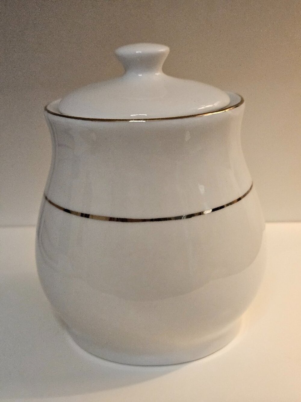 Vintage White Porcelain Sugar Bowl Lid Silver Trim Ceramic